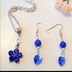 Blue crystal flower necklace set